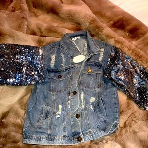 Distressed sequins denim jacket NWT